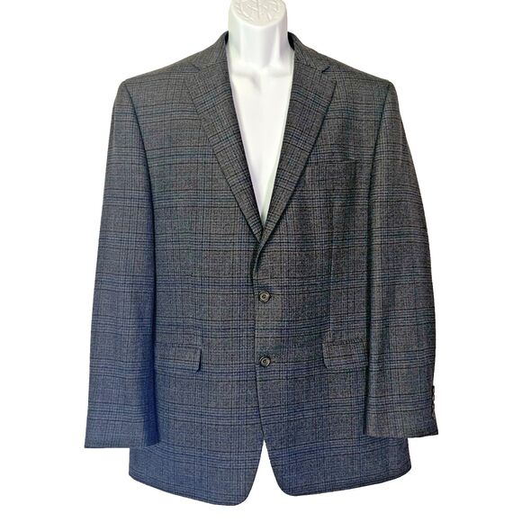 Lauren Ralph Lauren Gray Blue Glen Plaid Sport Coat Blazer 100% Wool 44L - Picture 1 of 11